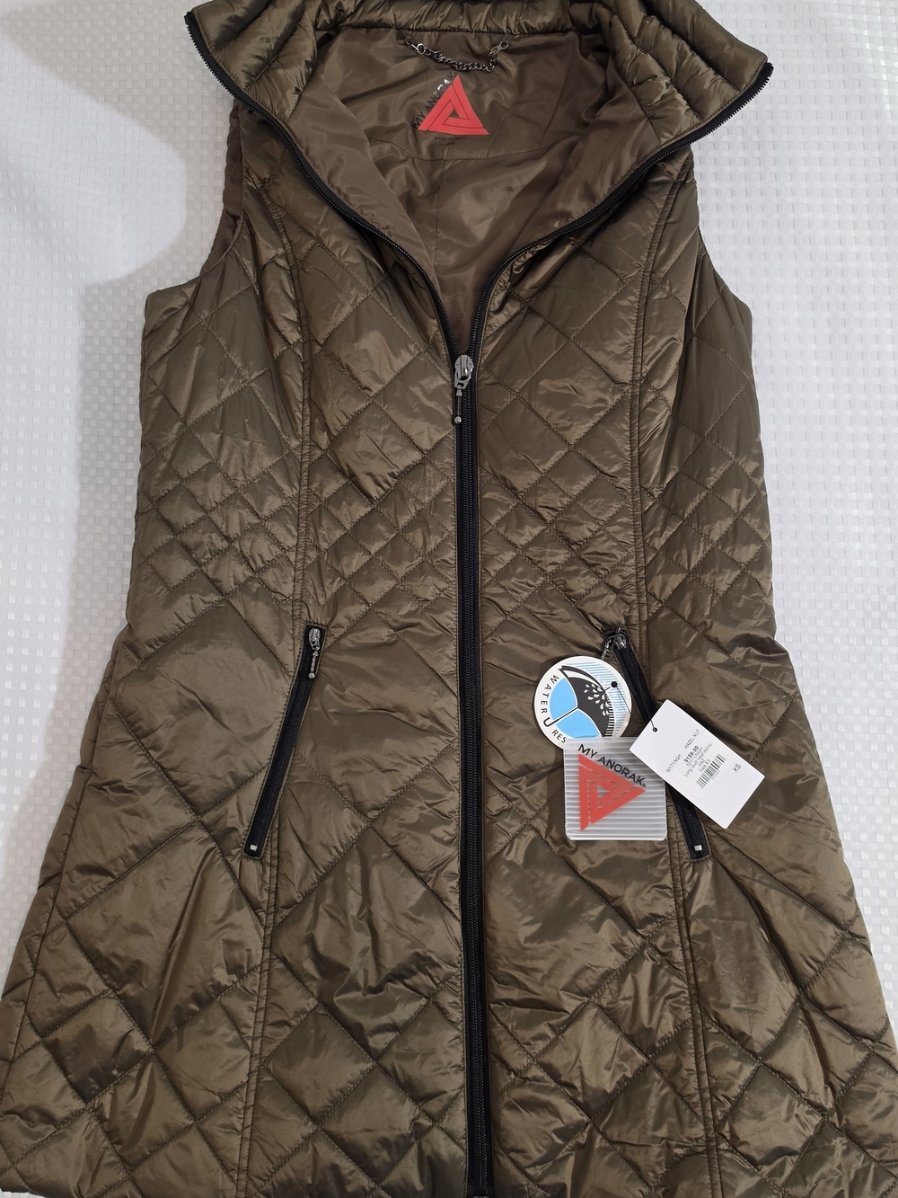 NWT My Anorak Long Quilted Down Vest - Size XS (Missing Hood)